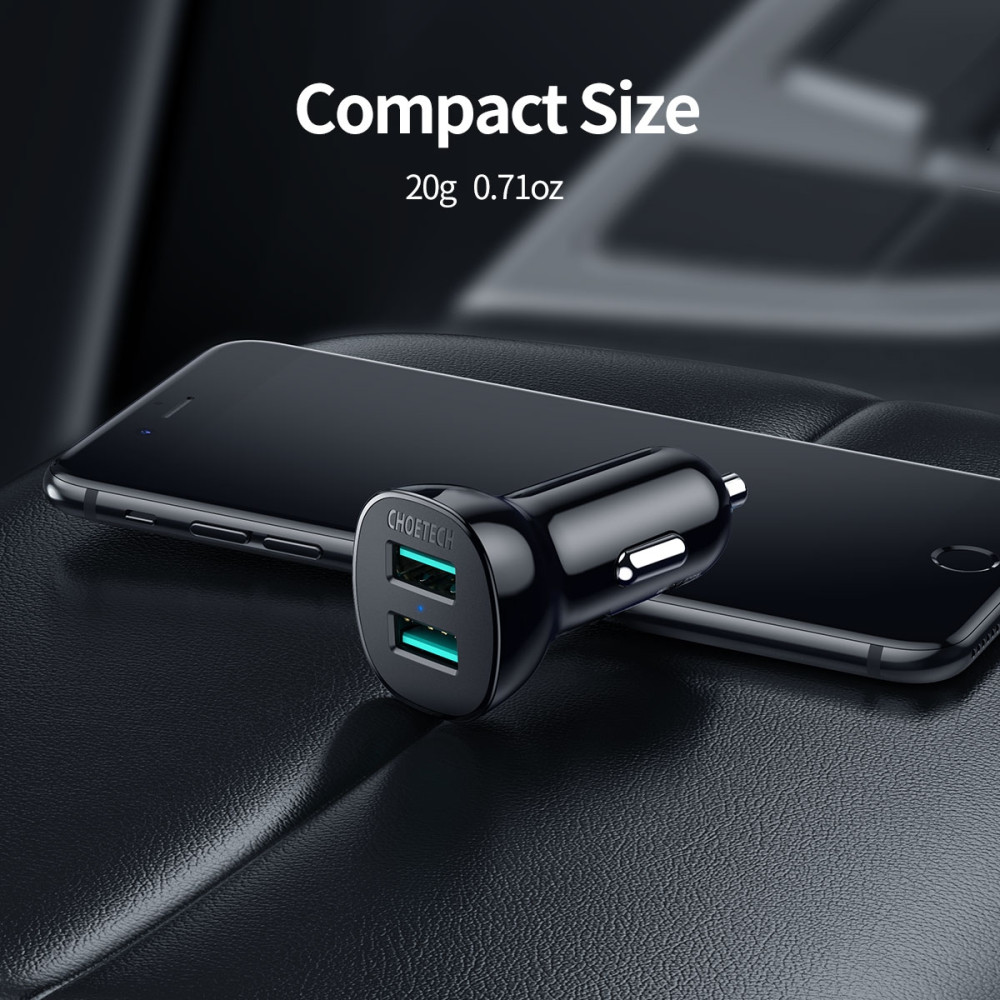 Choetech 6971824976120 C0051 Quick Charge 3.0 Tech 36W (Max) Car Charger (No Cable) - Image 7