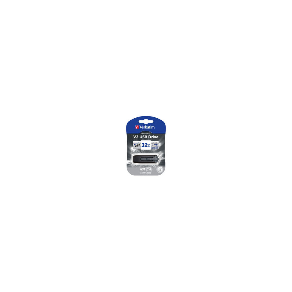 Verbatim 49173 32GB V3 USB3.0 Grey Store'n'Go V3; Retractable USB Storage Drive Memory Stick - Image 1