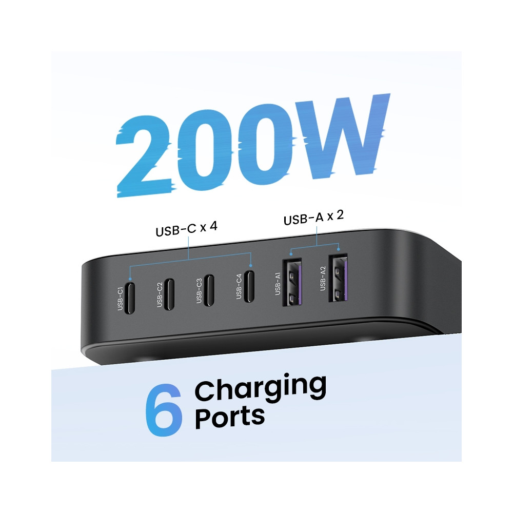UGREEN 6941876244614 35044A - 200W USB C Desktop Charger Nexode 6 Ports GaN PD Fast Charging Adapters - Image 2