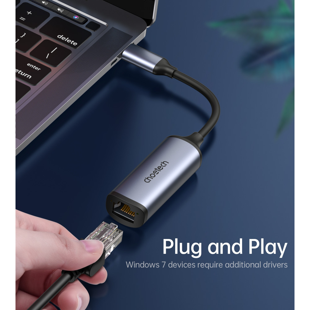 Choetech 6971824978117 HUB-R02 Aluminium USB-C to Gigabit RJ45 2.5Gbps Ethernet Adapter - Image 7