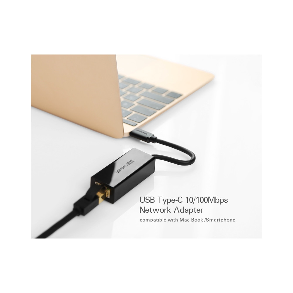 UGREEN 6957303832873 30287 Type C 10/100Mbps Ethernet Adapter 110mm (Black) - Image 2