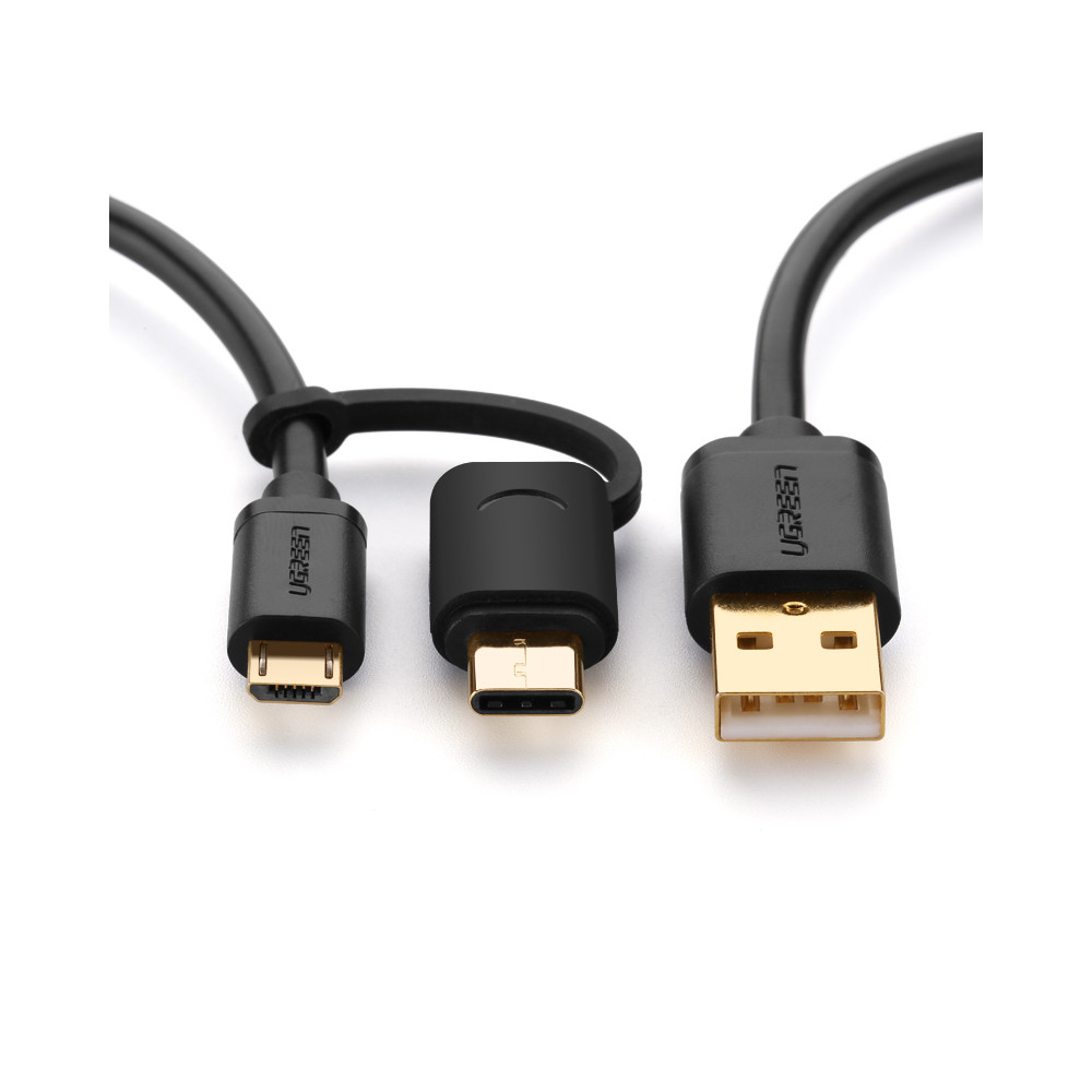 UGREEN 6957303831715 30171 USB 2.0 Type A Male to Micro USB & Type-C Cable White 1M - Image 2