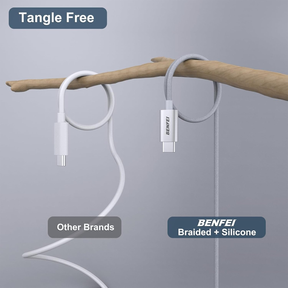BENFEI B0CSFYW467 000351SL-1M 100W USB-C to USB-C Fast Charging Cable Aluminum Shell Tangle-Free Silicone for I-phone 15 /16 /Samsung 1M - Image 2