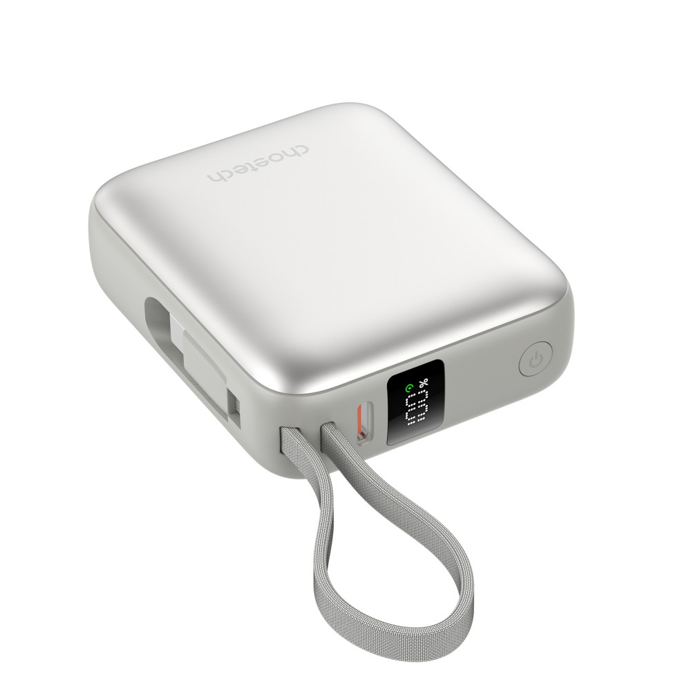 Choetech 6932112110336 B832-SL Mini 35W 10,000mAh Power Bank with LED Display + USB-C Cable Silver - Image 1