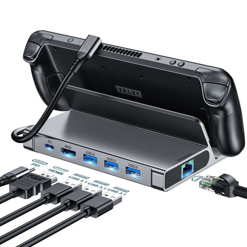 Choetech 6932112104540 HUB-M50 6-in-1 USB-C 100W Aluminum Steam Deck™ Docking Station - Image 1