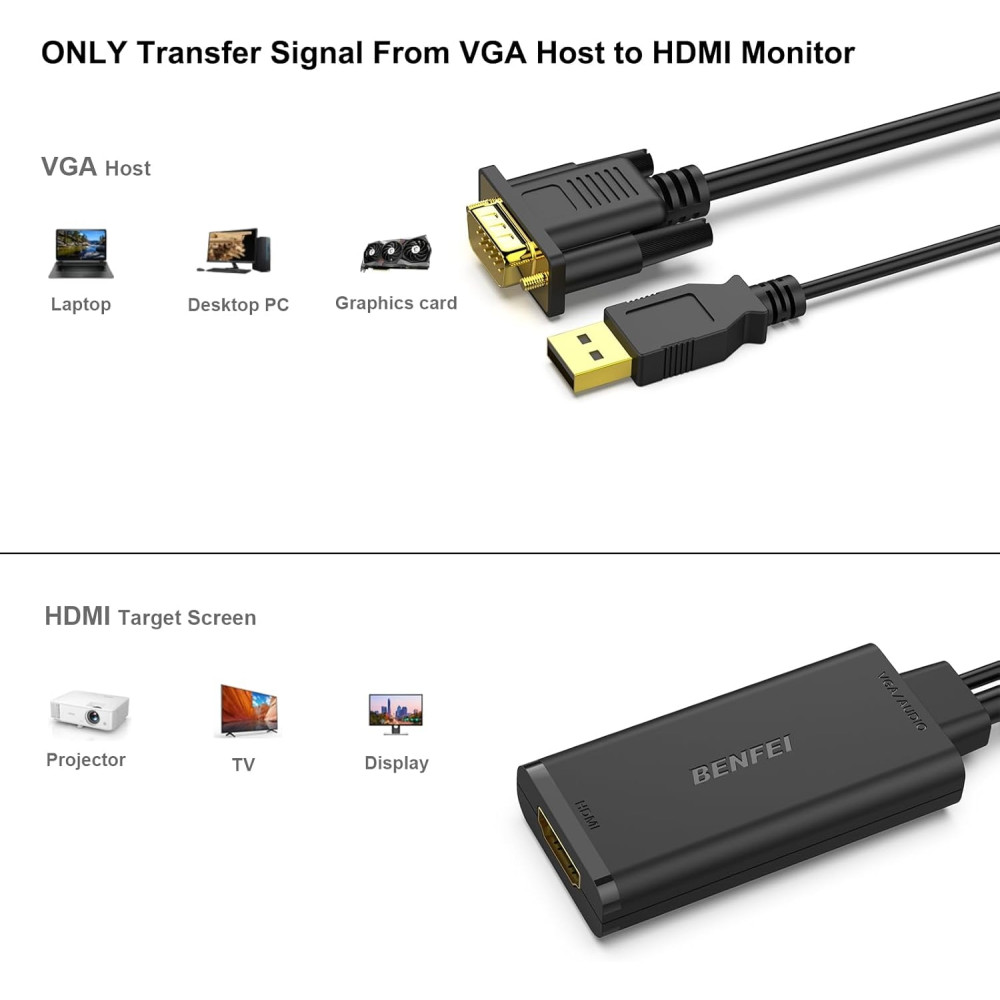 BENFEI B07K14NR8P 000210BK VGA to HDMI Adapter with Audio Support and 1080P Resolution - Image 3