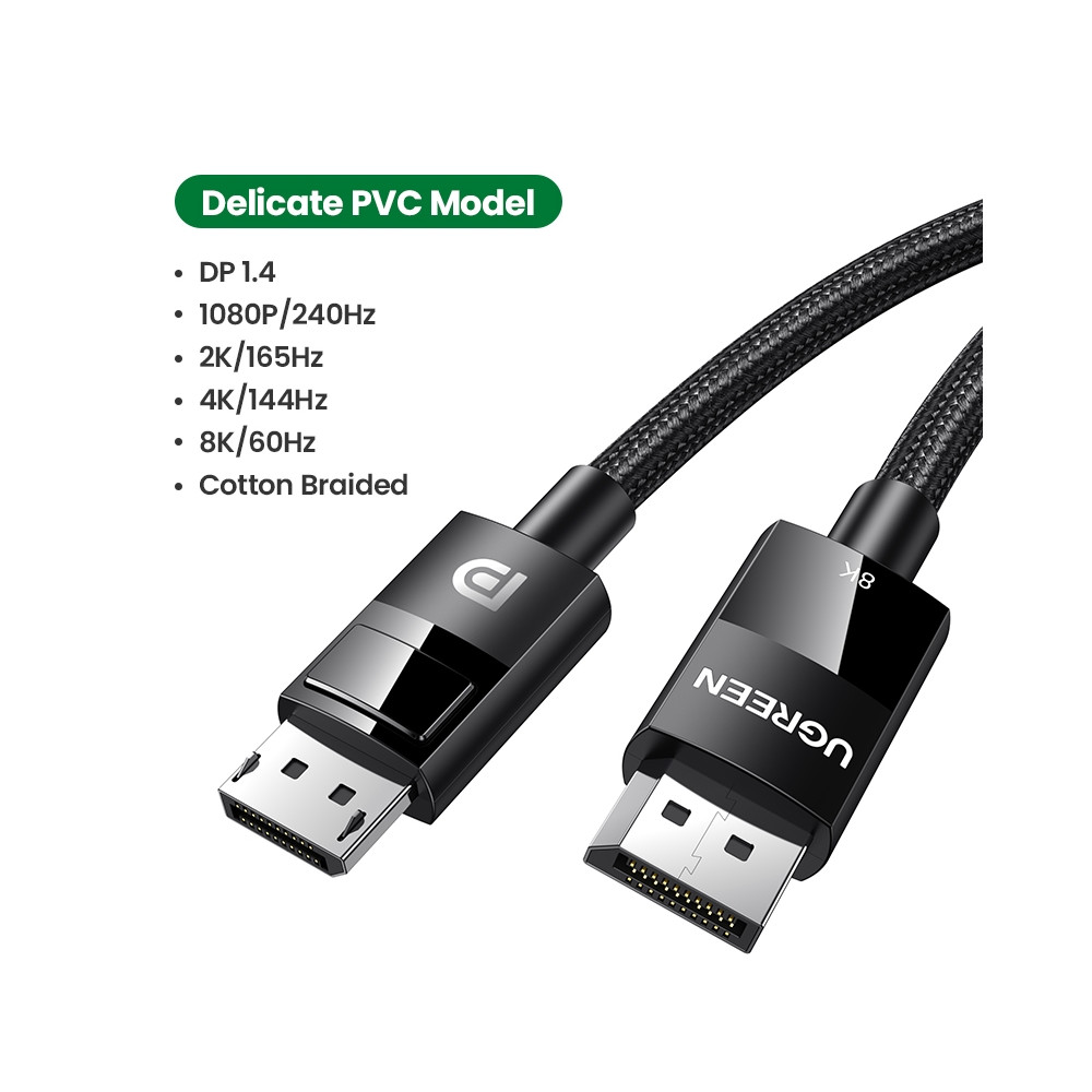 UGREEN 6957303883905 80390 DP V1.4 Male to Male Plastic Case Braided Cable 1m - Image 1