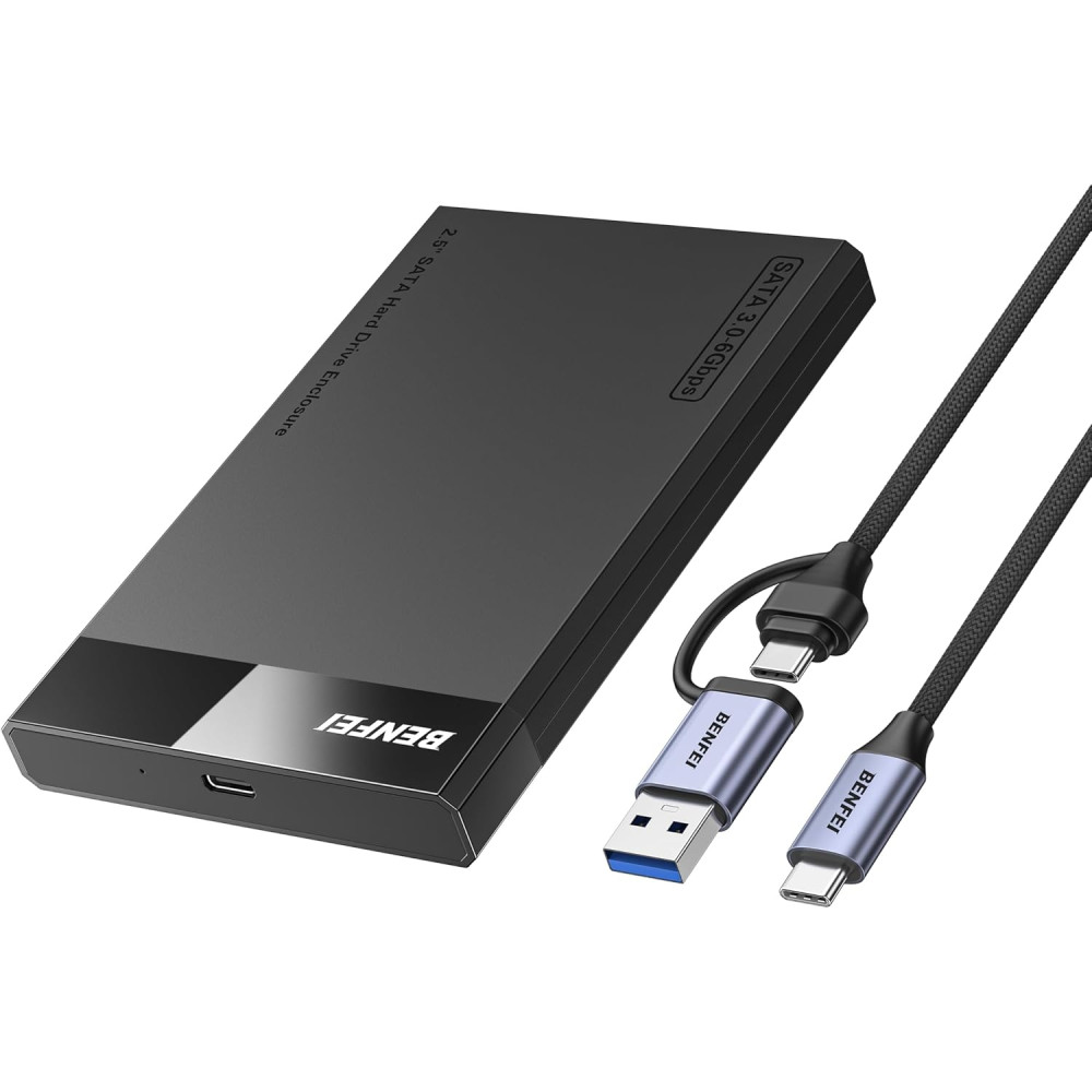 BENFEI 6971785944022 000385BK 2.5 Inch SATA to USB-A + USB-C Tool Free External Hard Drive Enclosure (6Gbps, Optimized for SSD, Support UASP SATA III) - Image 1