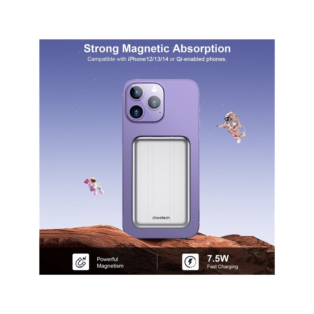 Choetech 6932112104779 B655-SL Magnetic Wireless Power Bank 10W, 5000mAh - Image 3