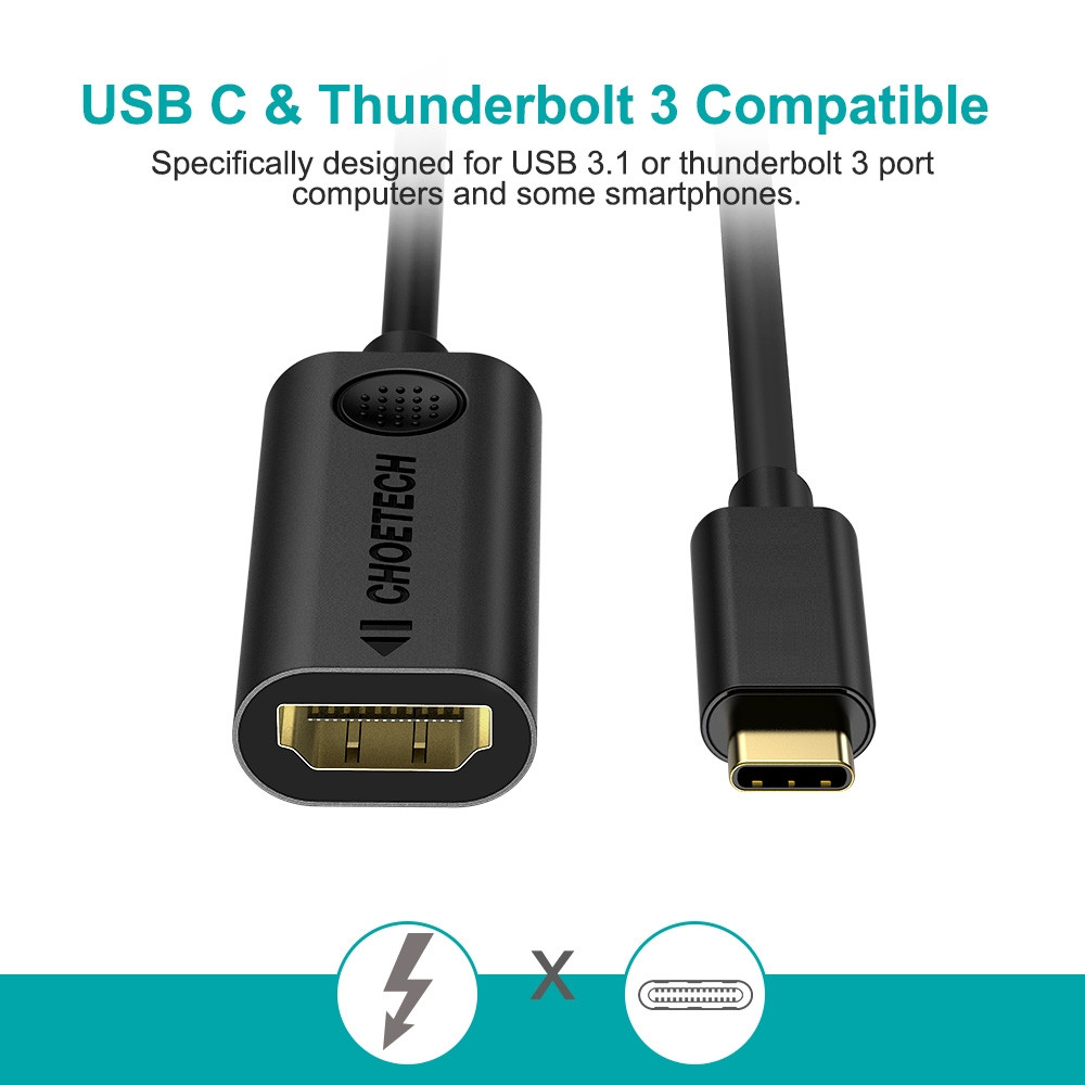 Choetech 6971824970562 HUB-H04 USB-C to HDMI Adapter for Thunderbolt 3 & USB-C - 20cm Black - Image 7