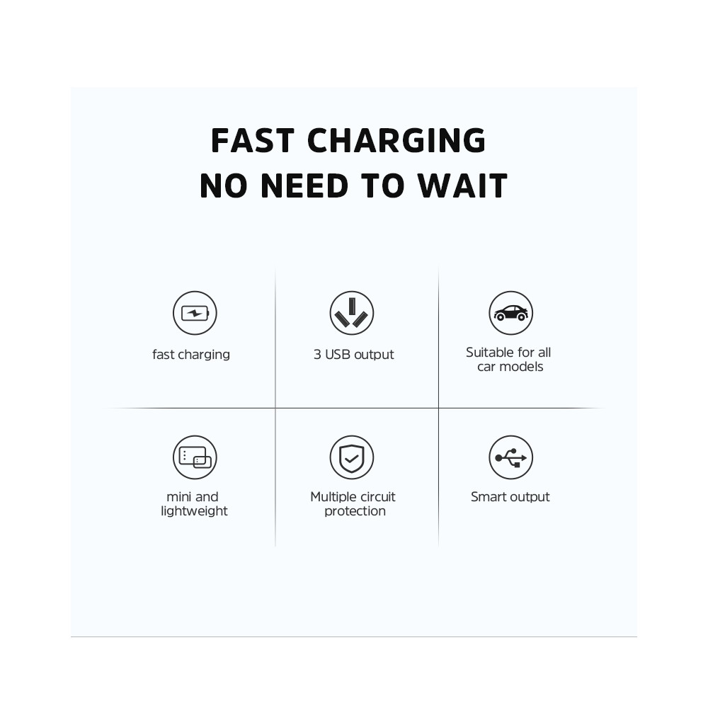 KIVEE 6941256112663 UT61 car charger with Triple USB Black - Image 1