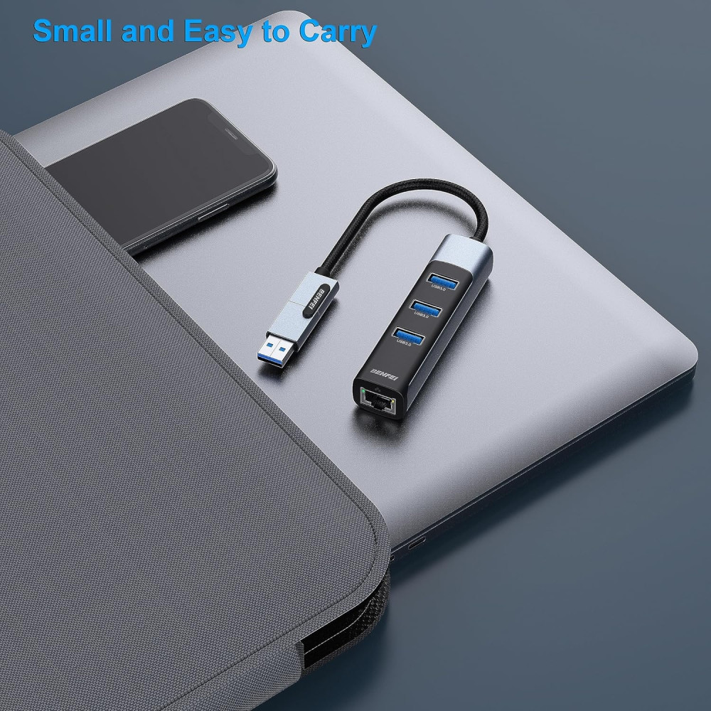 BENFEI B0CC4RDGXN 000350GY 2-in-1 USB-C+USB 3.0 to RJ45 Gigabit Ethernet Port + 3-Port USB 3.0 HUB - Image 6