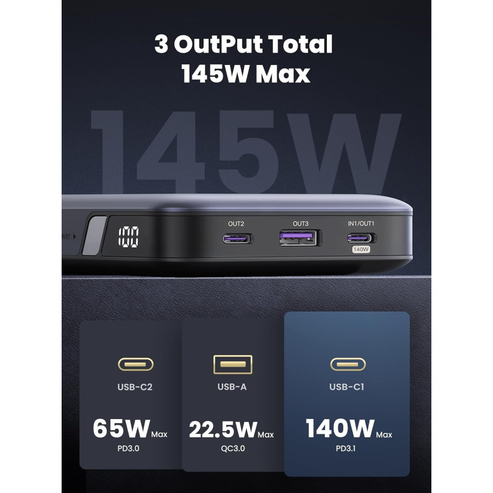 UGREEN 6941876213528 90597A 25000mAh PD 145W power Black - Image 2