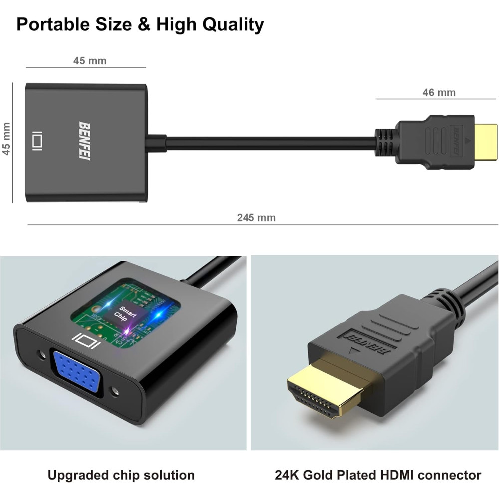 BENFEI B075GZ8DX7 000155BK HDMI Male to VGA Female Adapter Gold-Plated 1080P Black - Image 5
