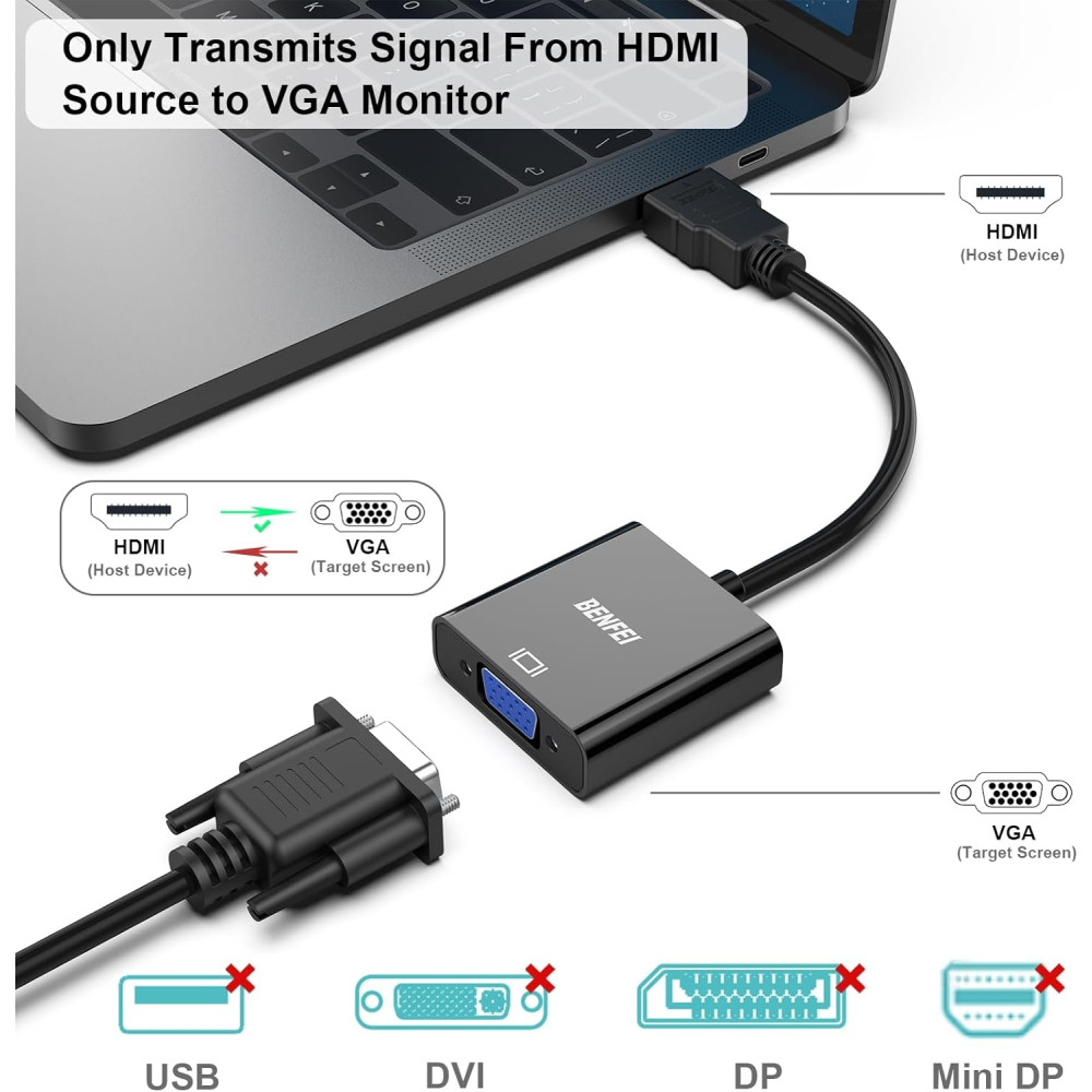 BENFEI B075GZ8DX7 000155BK HDMI Male to VGA Female Adapter Gold-Plated 1080P Black - Image 2