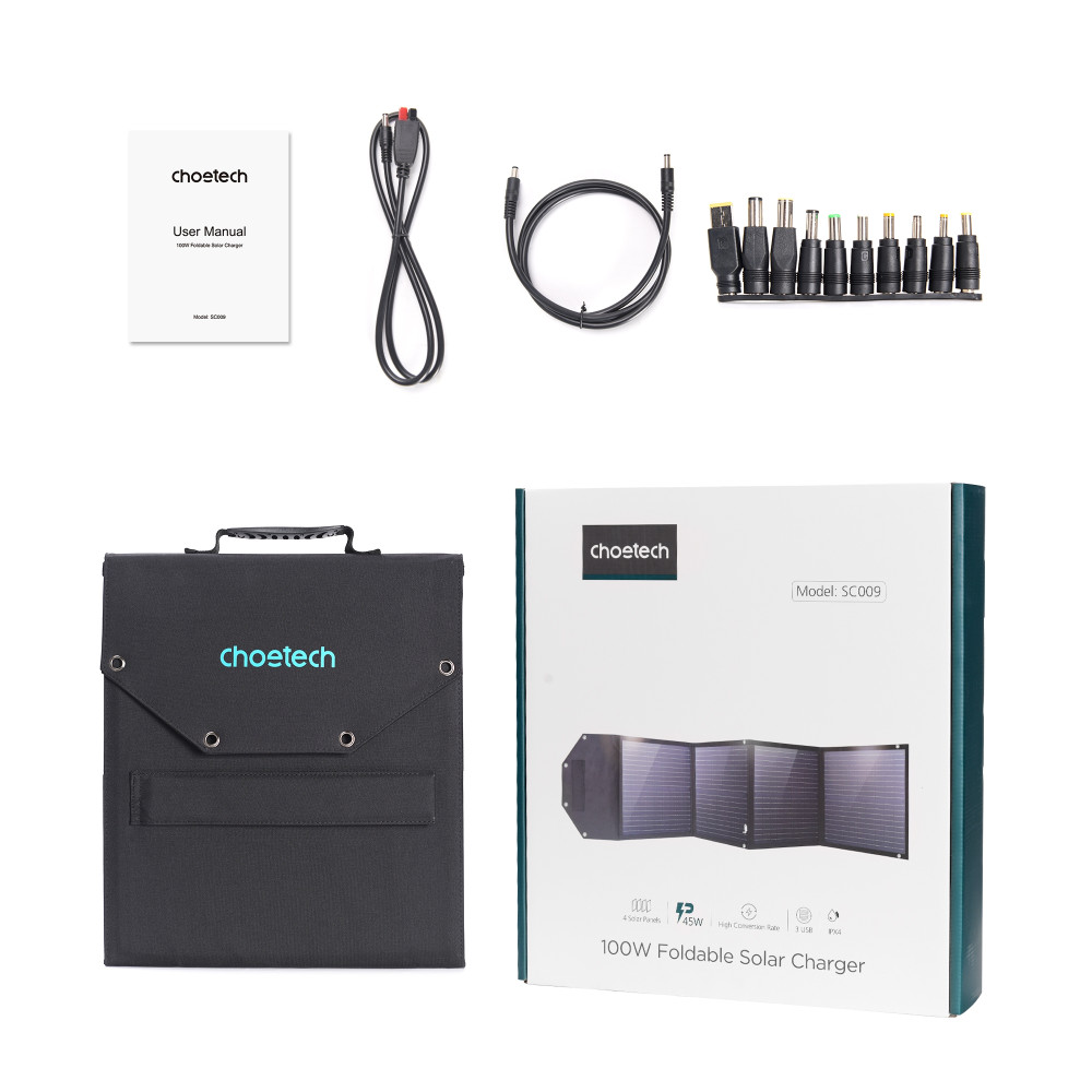 Choetech 6932112103727 SC009 100W 20V 5.5A QC3.0 18W USB-A x 2 + USB-C PD 45W + DC Portable Solar Panel Charger - Image 12