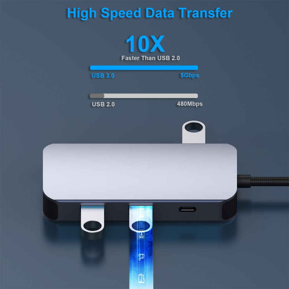 BENFEI 6971785944190 000335GY USB-C Hub with Triple Display, 8-in-1 Docking Station (100W PD, Dual 4K HDMI, VGA, 3x USB 3.0) - Image 4