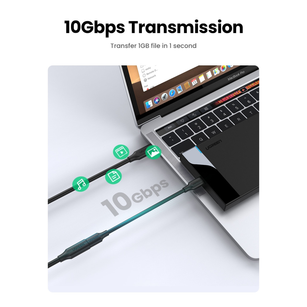 UGREEN 6957303813872 10387 USB-C PD100W / Thunderbolt3 Male to Female Extension Cable 1m (Black) - Image 6