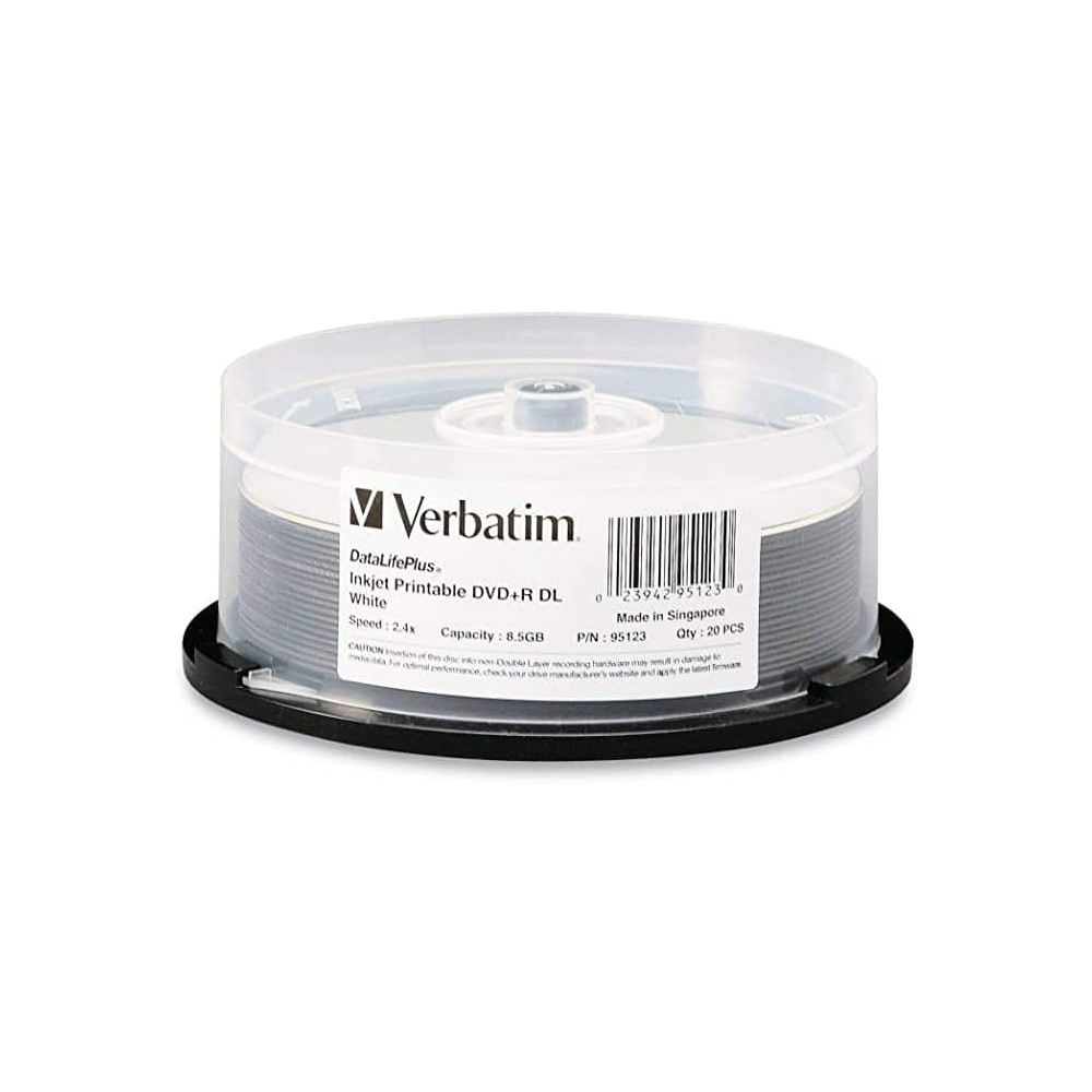 Verbatim 023942951230 95123 DL DVD+R 8.5GB 2.4X Printable 20 Pack - Image 1