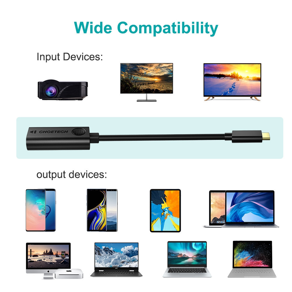 Choetech 6971824970562 HUB-H04 USB-C to HDMI Adapter for Thunderbolt 3 & USB-C - 20cm Black - Image 3