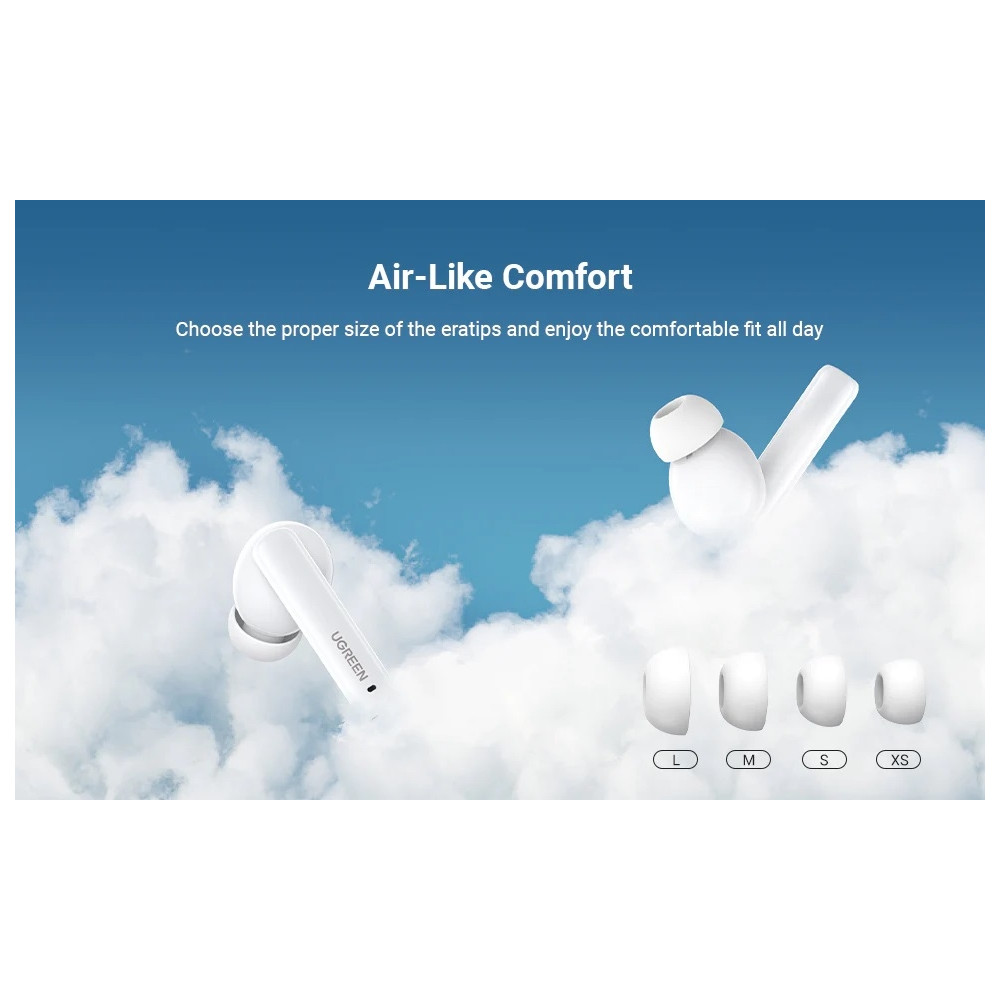UGREEN 6957303892068 90206 HiTune T3 Active Noise-Cancelling Wireless Earbuds (White) - Image 8