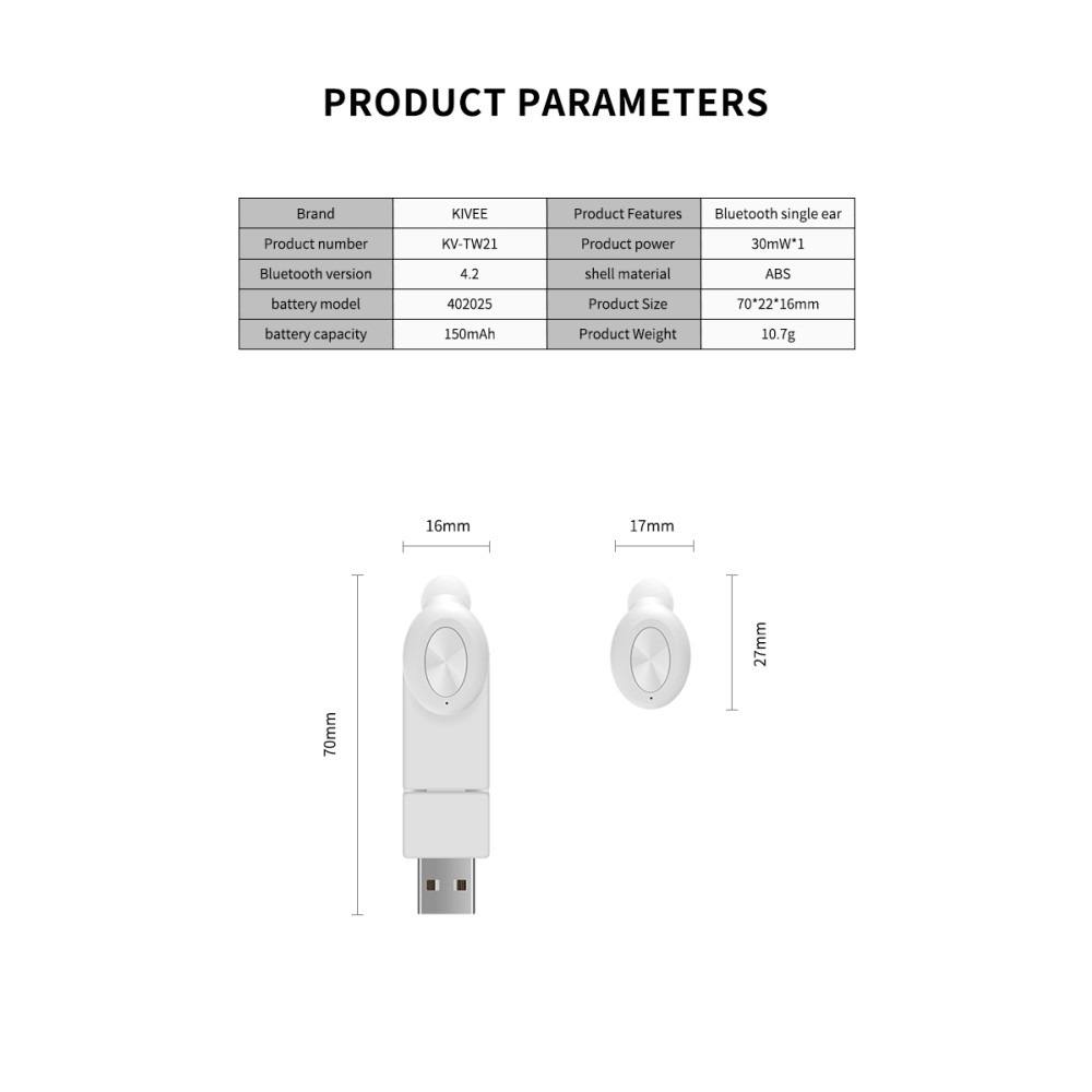 KIVEE 6971239570081 TW21 Wireless Bluetooth Earphone with Mic For All Bluetooth Tablet Smartphone - Black - Image 4
