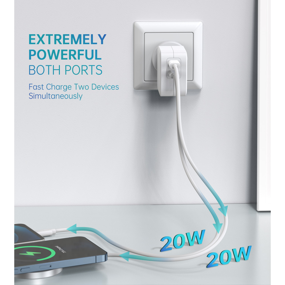 Choetech 6971824979091 PD6009 40W Fast Charging Dual Ports AC Adapter - PD 20W x 2 White - Image 5
