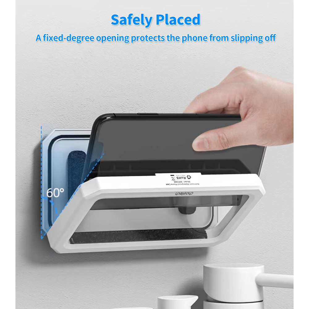 Choetech 6932112103765 WPC008 IPX7 Waterproof Phone Holder for Shower Bathroom 6.7" White - Image 6