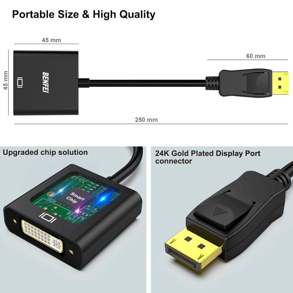 BENFEI B01LGITGY0 000115BK DP to DVI Adapter 1080P DisplayPort Male to DVI Female Black - Image 6