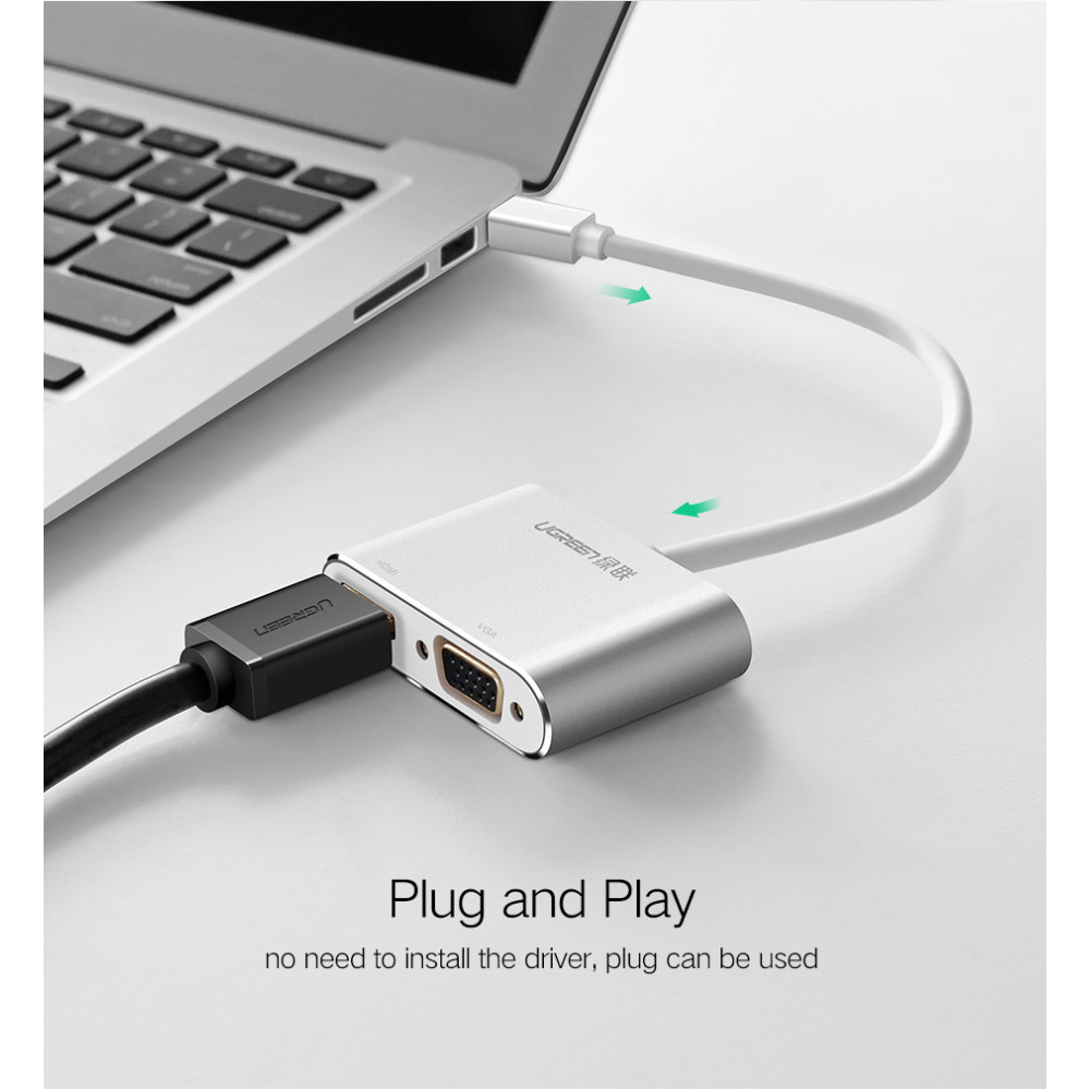 UGREEN 6957303824212 20421 Mini Dp to HDMI/VGA converter - Silver - Image 2