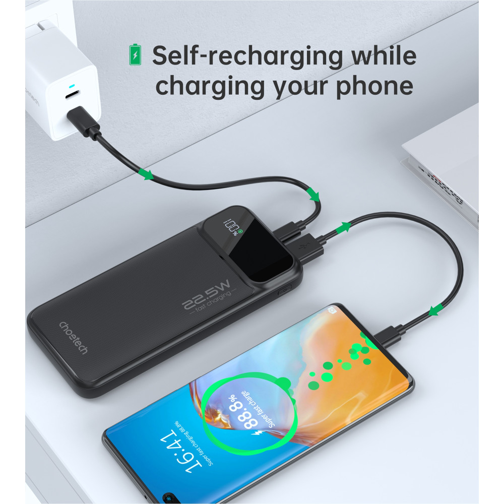 Choetech 6932112107336 B728 10000mAh Power Bank PD22.5W with Digital Display Black - Image 6