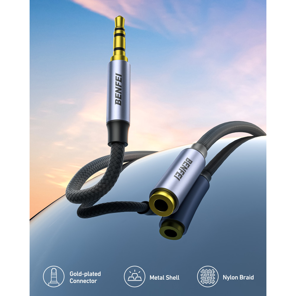 BENFEI 6971785944640 000421GY-10M 3.5mm Male to Female AUX Extension Cable, TRRS 4-Pole Stereo Audio Jack Cord for Headphones, Microphone, Smartphones, PC, Laptop, Speakers - Image 3