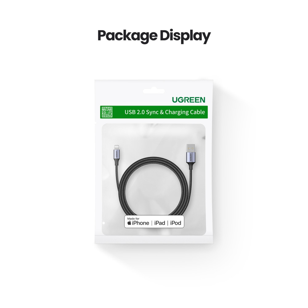 UGREEN 6957303861583 60158 Lightning to USB Cable Alu Case with Braided 2m (Black) - Image 10