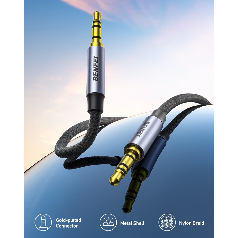 BENFEI 6971785944572 000427GY-3M 3.5mm TRRS Male to Male Audio Cable, 4-Pole Stereo Mic Aux Cable, Nylon Braided Headphone Jack Cord - Image 3