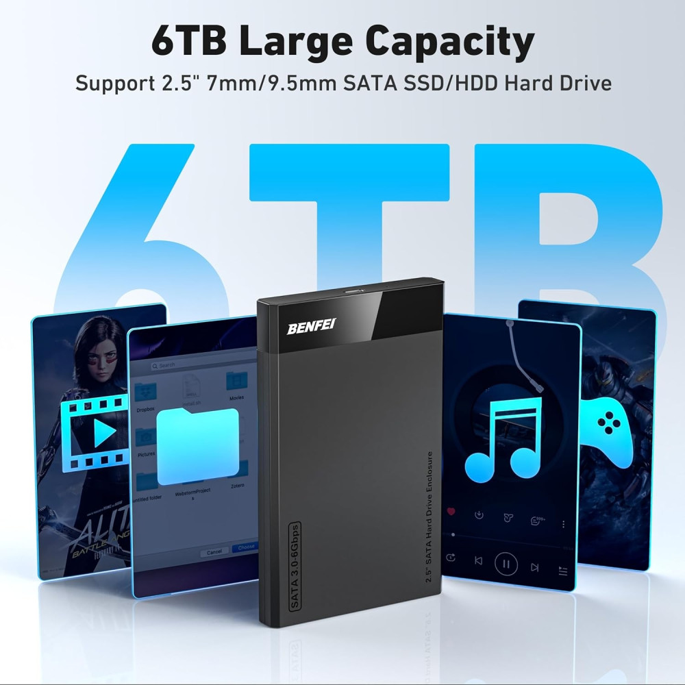 BENFEI 6971785944022 000385BK 2.5 Inch SATA to USB-A + USB-C Tool Free External Hard Drive Enclosure (6Gbps, Optimized for SSD, Support UASP SATA III) - Image 3