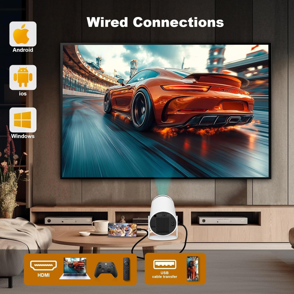 Topleo 5712447634711 HY300 Pro Smart Mini Projector – 720P HD, Android 11, Dual-Band WiFi6, Hi-Fi Speaker, Portable Home Cinema - Image 4