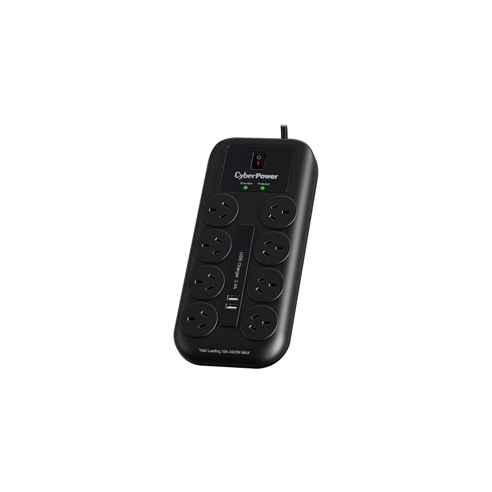 CyberPower CPSURGE08USB-ANZ 8-port Surge Protector with 2 x USB Charging Ports - 5 Yrs Adv. Replacement WTY - Image 1