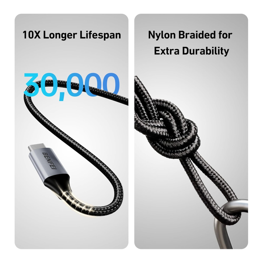 BENFEI 6971785943599 000382GY-4P USB C Fast Charging 60W Cable, 4-Pack(3.3ft/1M x 2 + /6.6ft/2M x 2) Nylon Braided Cable for I-phone 15/16/17 and Samsung / Google phone. - Image 5