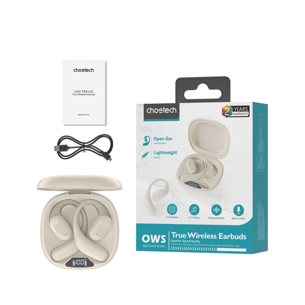 Choetech 6932112107305 BH-T25 OWS Painless new Concept Bluetooth V5.3 TWS Play time: 6 hours White - Image 3