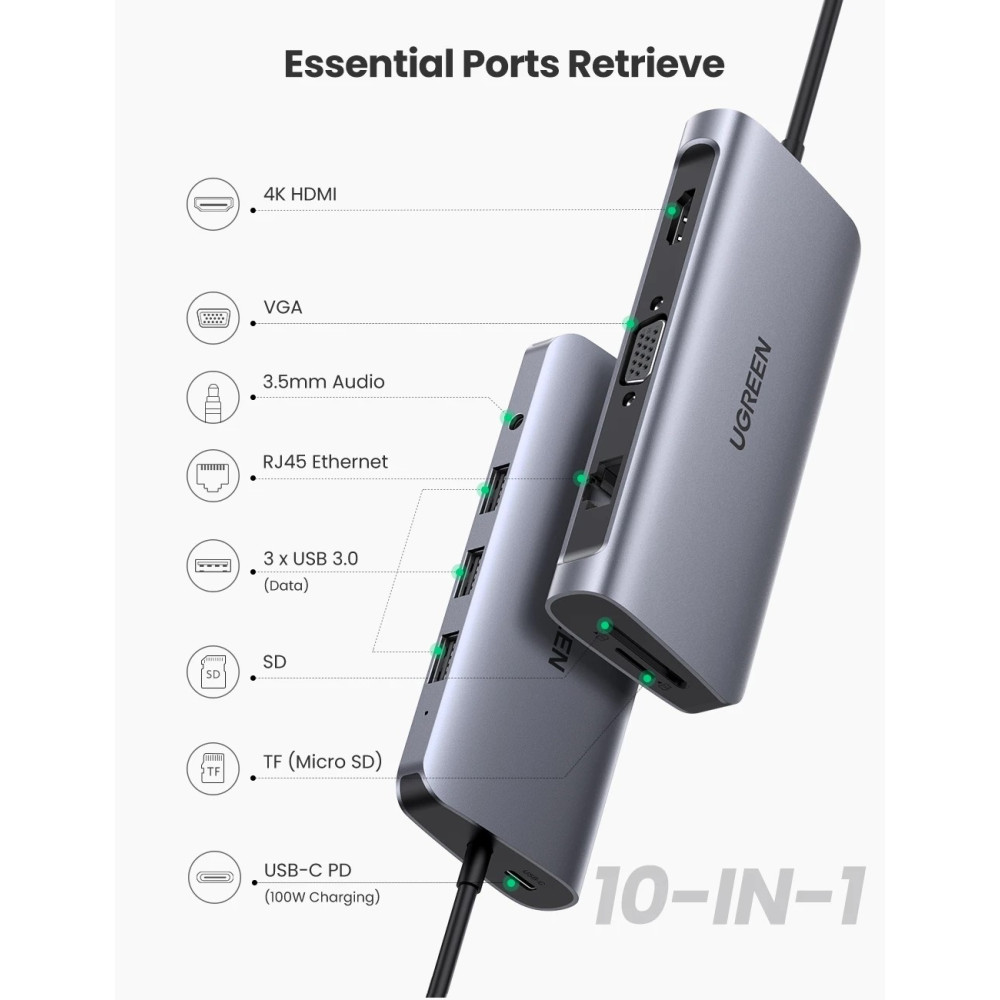 UGREEN 6957303881338 80133 10-in-1 USB-C Multifunction Adapter - Image 5