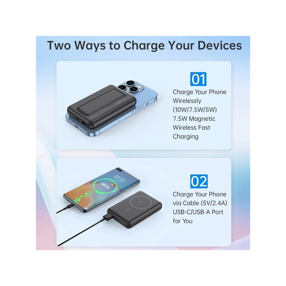 Choetech 6932112105776 B662-BK USB-A + USB-C + Wireless Magnetic Power bank 5000mAh (Black) - Image 3