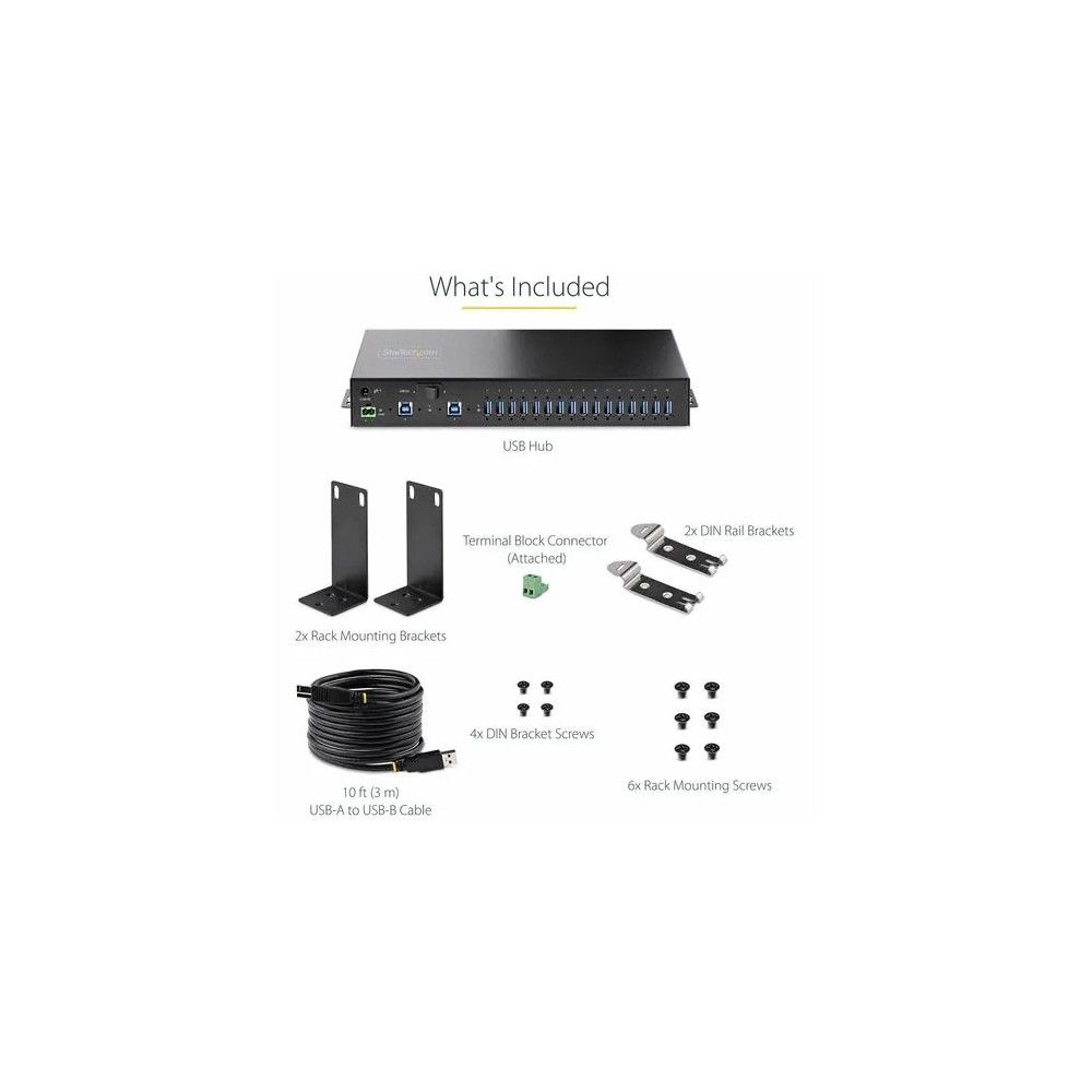 StarTech 5G16AINDS-USB-A-HUB 16-Port Industrial USB 3.0 Hub 5Gbps, Mountable, Terminal Block Power Up to 120W Shared, USB Charging, Dual-Host Hub/Switch - 16 USB-A 3.2 Gen 1 (5Gbps shared) Downstream Facing Ports (DFP) w/dual-host switch/hub - S - Image 5