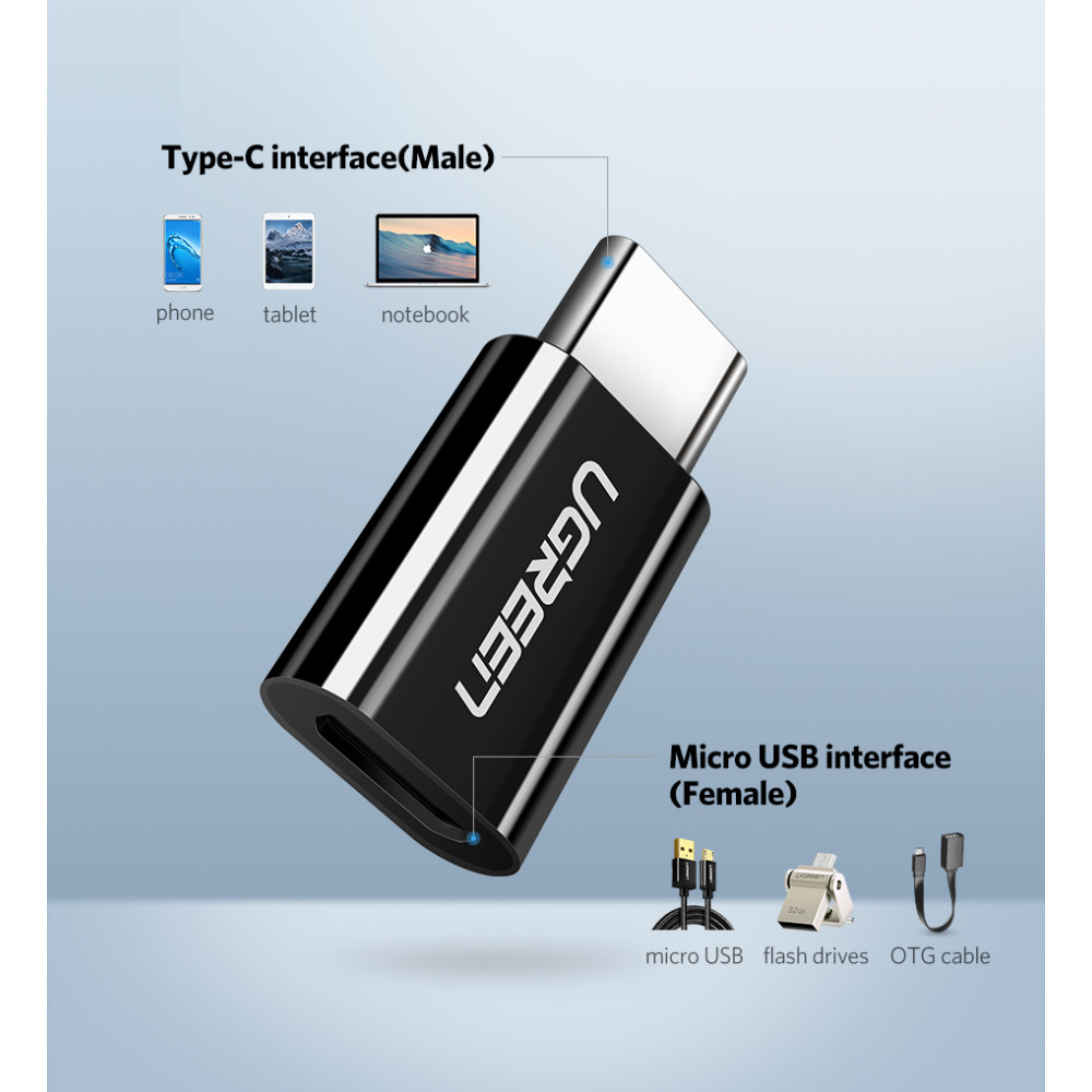 UGREEN 6957303838653 30865 USB 3.1 Type C to Micro USB Adapter - Black - Image 3