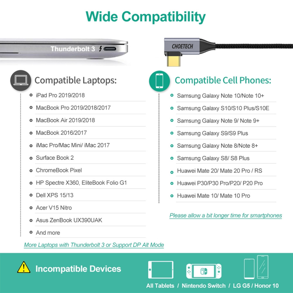 Choetech 6971824972023 XCH-1803 Braided 4K@60Hz L Shaped TypeC to HDMI M/M cable 1.8M - Image 10
