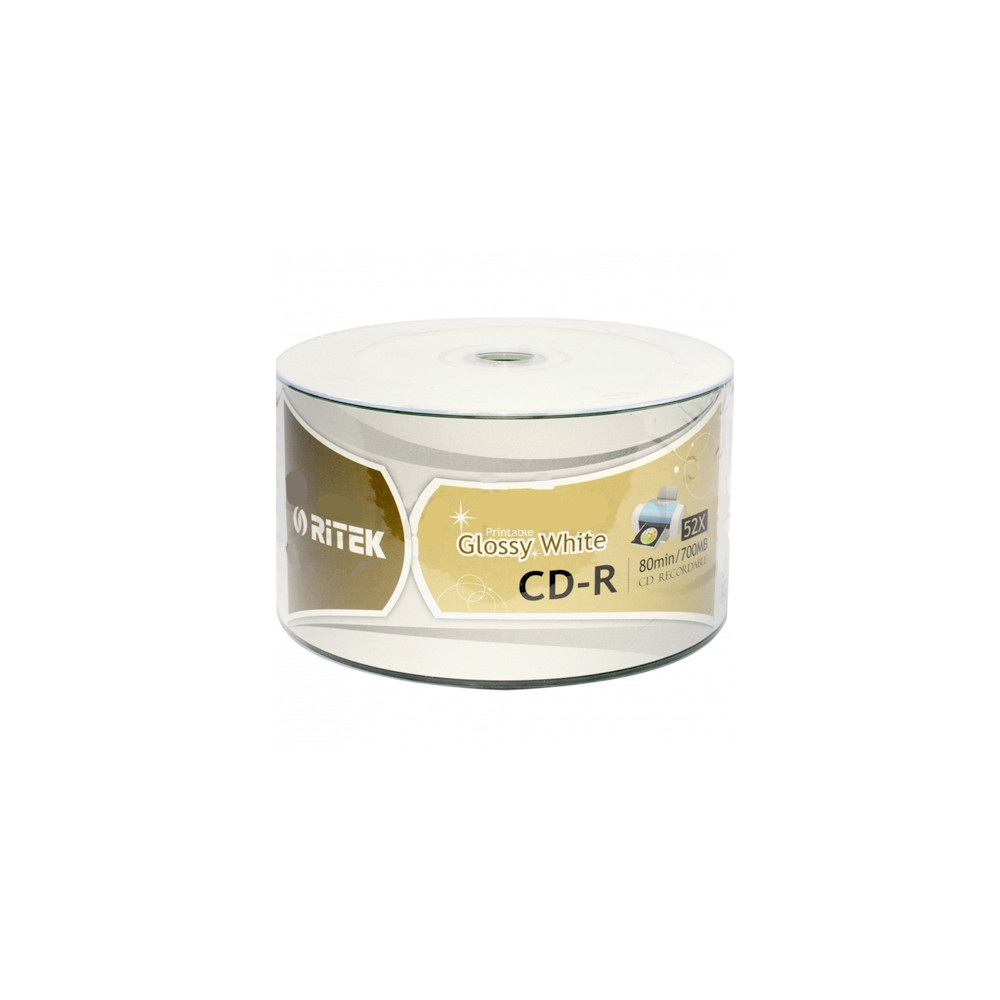 RITEK 4719303508910 CD-R / 52X / 700MB / 50 TUBE / GLOSSY WHITE PRINTABLE 508910 - Image 1