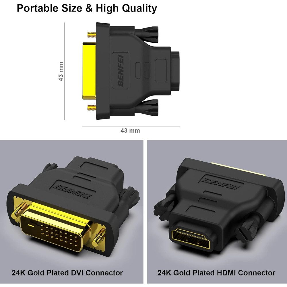 BENFEI B07CXY79KR 000184black-2P Bidirectional DVI Male to HDMI Female x 2 Pack