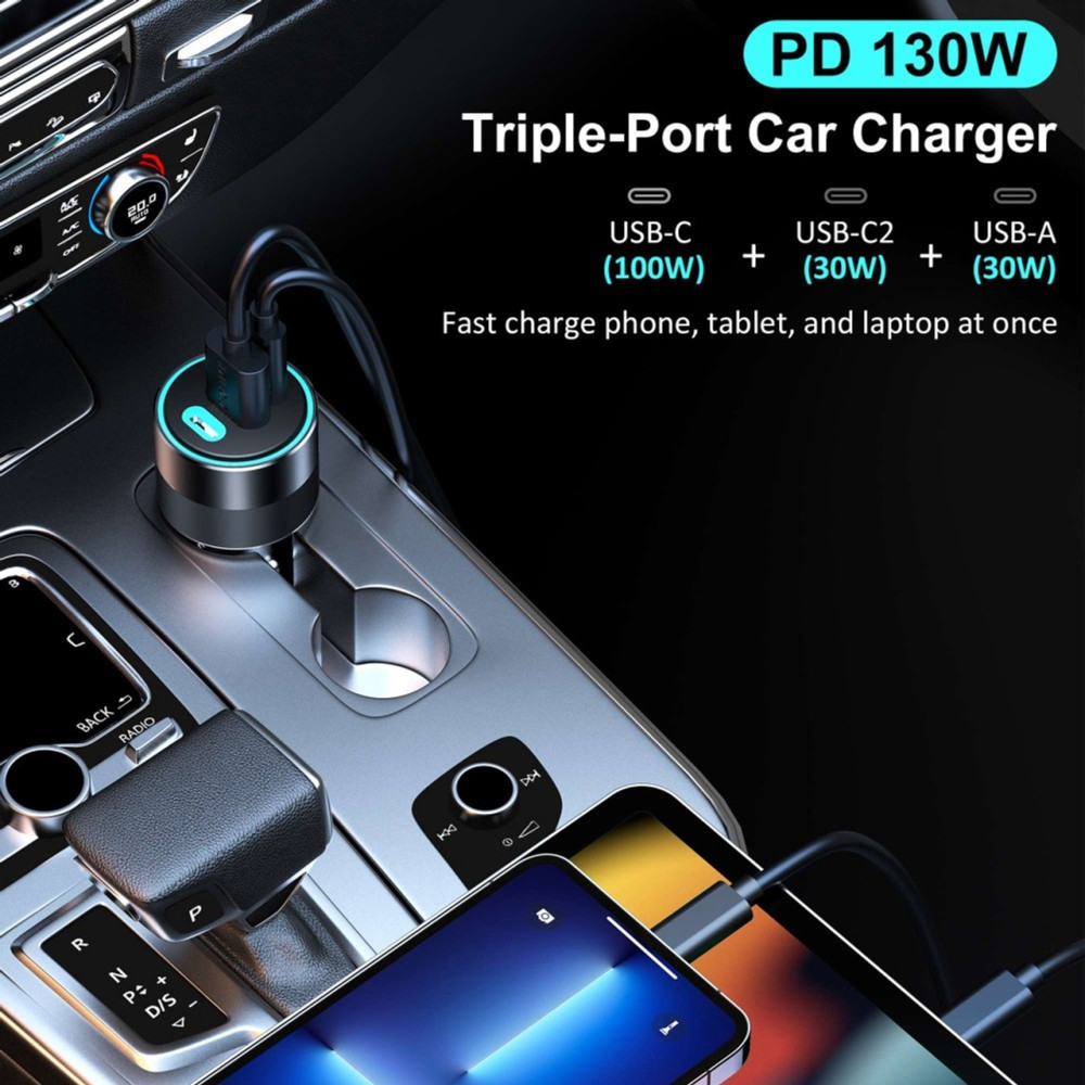 Choetech 6932112102966 TC0011 130W 3-Port Car Charger 100W USB-C PD for MacBook Pro/iPhone - Image 3