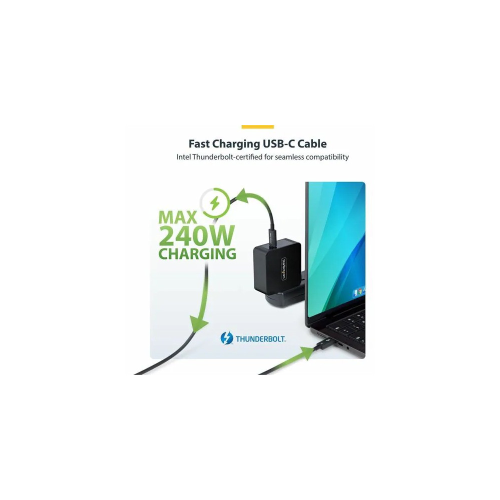 StarTech TBLT5MM50CM240W 1.5ft (50cm) Thunderbolt 5 Cable, 80Gbps/120Gbps, 240W PD, 8K 60Hz, Certified Thunderbolt Cable, Compatible w/TB4/USB-C - Certified Thunderbolt 5 Cable supports bidi 80Gbps/8K 60Hz/240W PD; Ideal for high performance lap - Image 6