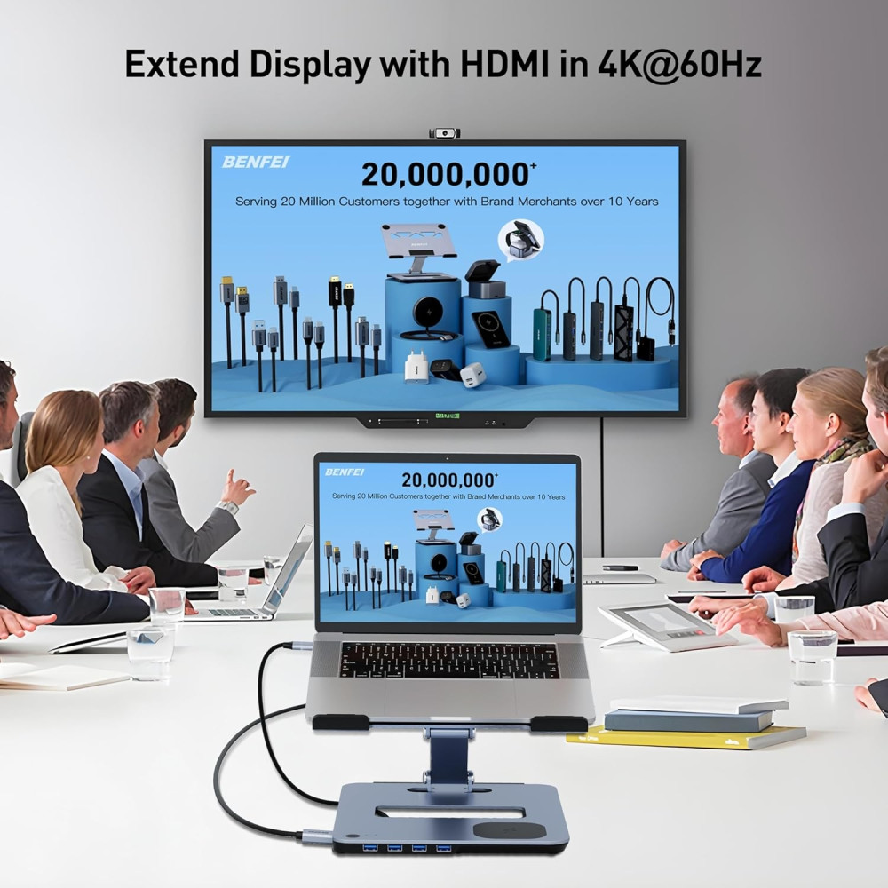 BENFEI 6971785943414 000366GY Laptop Stand with USB C Hub, Multi Function With USB and KVM Switch and 15W Wireless Charger - Image 5