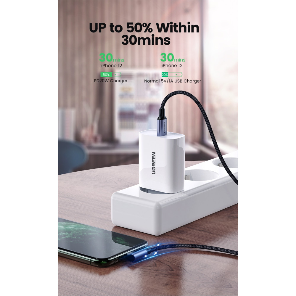 UGREEN 6957303867639 60763 USB-C to Lightning 90 Degree Cable 1M - Image 5